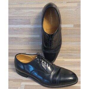 Johnston‎ & Murphy Made in USA Mens 10.5 Dress Shoes Black Cap Toe Lace Up